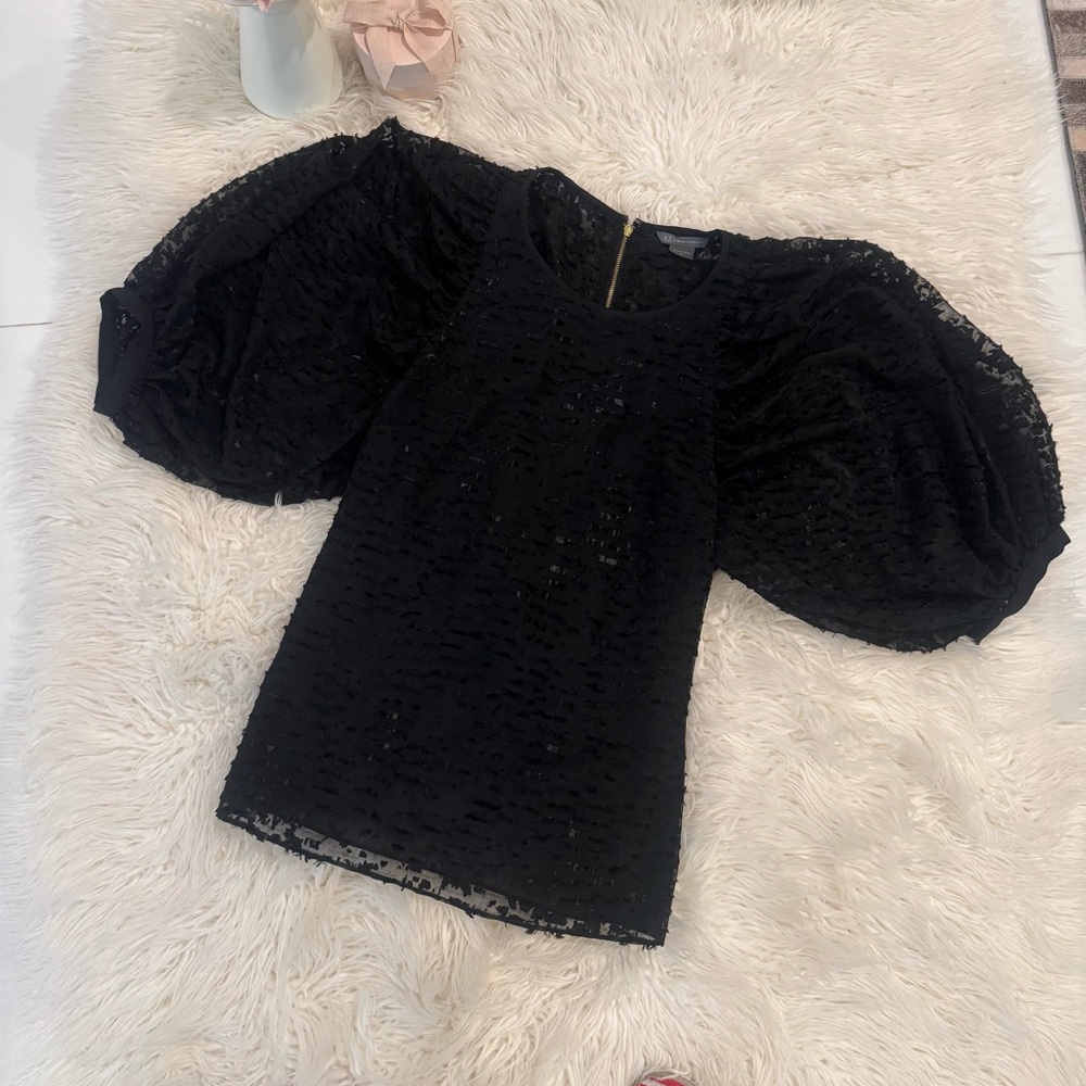 A/X Armani Exchange Black Textured Puff Sleeve Blouse